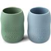 PandaEar 2 Pezzi 100% silicone bicchiere bambino neonato, piccola tazza bambini antigoccia bicchiere di apprendimento, adatta al forno a microonde,104 ml (blu/verde)