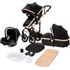 Magic ZC Passeggini Compatti Carrozzine Passeggino 3 in 1 Triciclo Girello Passeggino Alto Paesaggio Passeggini Pieghevoli Carrello per Bambini Carrozzina per Bambini 0-36 Mesi (black gold 588 new)