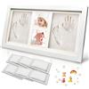 TENQUAN Kit con Cornice in Legno Per Impronte di Neonati, per Piedi e Mani, con 6 confezioni di Cornici in Argilla, regalo per neonata femmina e regali neonato maschio-Regali Battesimo Bimbo
