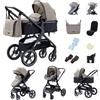 YAZOCO Passeggino Trio, 3 in 1 Carrozzina Ovetto Pieghevole Set Passeggino Neonato Sedili Parapiedi Zanzariere Carrozzina Multifunzionale (Cachi)