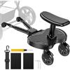 BugyKido Passeggino con sedile, poggiapiedi per passeggino, universale, per bambini dai 2 ai 6 anni, pedana accessori per passeggino, carico massimo di 25 kg, ruote nere