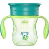 Chicco Perfect Cup Primo Bicchiere per Bambini 200 ml, 1 Tazza Biberon 12+ Mesi per Imparare a Bere, con Membrana in Silicone a 360° e Manici Rimovibili, senza BPA - Verde o Arancione