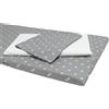 baby idea Babysanity Materasso Lettino Campeggio con Cuscino Sfoderabile Pieghevole a Norma EN16890:2017 100% Cotone Oeko-tex® Interno Certificato Certipur™ 60x120x4 OMAGGIO Borsa da Viaggio (Stelle Grigio)