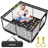 BEBEYA Box Bambini 125×125cm,Recinto Gioco per Neonato 0-36 Mesi,Nero | Rete Traspirante 360°, Struttura Antiscivolo e Robusta,Box con 2 Anelli Bimbo,Centro Attività Interni per la casa