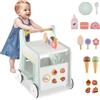 GYMAX Girello per Bambini in Legno 2-in-1, Carrello Primi Passidei Gelati con Accessori Interattivi e Ruote Antiscivolo, Cucina Giocattolo Montessori con Ruote, per Bambino 1 Anno + (Verde-1)