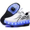 ENEN Scarpe con Ruote per Ragazzi Ragazze, Scarpe con 2 Rotelle Pattini LED Luce - Pattini A Rotelle 2 in 1 Multifunzionali A 2 Ruote per Bambini Ragazze Giovani Adulti Rosa Blu Bianco 28-41 EU