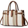 NICOLE & DORIS Borsa a Mano Donna Borsa a Righe Borsetta Tracolla PU Pelle Borsa Tote Versatile Borsa a Spalla Elegante Borsa Bauletto Media Cachi