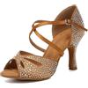 GYUBL Scarpe da Ballo Latino Americano con Strass Salsa Scarpe Ballo Donna with 7.5cm Tacco Suola in Scamosciata