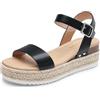 DREAM PAIRS Sandali Espadrillas con zeppa da donna, Nero, 6 | 6,1 cm, cinturino alla caviglia regolabile, comode scarpe eleganti, punta aperta, per l'estate, casual, per viaggi quotidiani