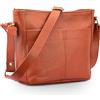 URBAN LEATHER Borsa a tracolla da donna, vintage, realizzata a mano, in vera pelle, borsa a secchiello a tracolla, piccola, marrone cammello/marrone chiaro, Marrone, 8 inch(height) x 9.5 inch(width) x