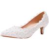 Jamron Donna Elegante 5CM Tacchi Alti Pizzo Floreale Perle Scarpe da Sposa Décolleté a Punta