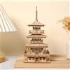 Hallisun Puzzle 3D in legno per adulti, kit modello pagoda a quattro livelli in legno, kit di montaggio per templi giapponesi, puzzle 3D fai da te, gazebo per costruzioni, artigianato, regalo di