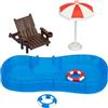 SHUOHONG 5 Pezzi Accessori per Piscina in Miniatura Ombrellone Sdraio Salvagente | Miniature Ombrellone da Spiaggia Ideale Decorare Delle Bambole Paesaggi in Miniatura Oggetti Scena Foto