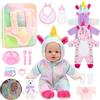 deAO Bambola Neonata con Zaino Porta Bambola, 3 Vestiti | Set Bambola Bebè con Accessori Cura, Biberon e Kit Cambio, Gioco di Ruolo per Bambine 3 4 5 Anni, Regalo Bambina