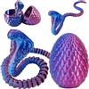 Joycabin Giocattolo di serpente stampato 3D, Pasqua 3D, uovo di serpente stampato 3D, uova di serpente, uova di serpente, animali stampati 3D, per bambini, regali di scrivania (Cobra - Blu Viola)