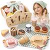 Atoylink Cestino da Picnic In Legno per Bambini, Set Accessori Cucina Bambini | Set de Pique Nique En Bois avec Sandwich, Dessert, Boissons, Foulard Triangulaire, Cadeau Jouet en Bois pour Filles Dès 3 Ans