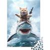 YDSKXITYGKGJ Illustrazione Gatto Divertente Su Squalo Puzzle 1000 Pezzi Carta per Adulti Scena Umoristica Gioco di Puzzle 1000 Pezzi Relax Decorazione Regalo Famiglia 52x38cm/1000pcs