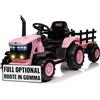 Mondial Toys Trattore Elettrico per Bambini 12V con Ruote in Gomma e Rimorchio - Maxi Trattore a Batteria con Telecomando, Soft Start, Cintura di Sicurezza, Luci LED, MP3 USB, 2 Motori 35W (Rosa)