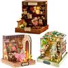 TOPBSFARNY Kit fai da te per angolo libro, 3D in miniatura in legno, casa delle bambole con illuminazione a LED, decorazione per libreria, per adolescenti/adulti (3 pezzi)