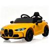Garvee Auto Elettrica per Bambini BMW M4 con Licenza Ufficiale 12V,Giallo | Telecomando a 2,4 GHz, sistema di sospensioni, LED, porta USB, cintura di sicurezza, quattro livelli di velocità