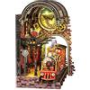 CUTEROOM Kit angolo libro, puzzle 3D con treno a piattaforma zero fermalibri in legno, case delle bambole fai-da-te con luce LED, casa in miniatura, decorazione per scaffali Steampunk - regalo creativo