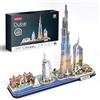 CubicFun Puzzle 3D LED Dubai, Modello Architettura 182 Pezzi | Kit Costruzione Skyline Dubai con Burj Khalifa, Atlantis, Burj Al Arab, Modello Decorativo Adulti Bambini