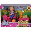 Simba 105733518 - Bambola Evi Love Tractor, con ciondolo, animale, pallina di fieno, pala e forchetta, 12 cm, adatta per bambini dai 3 anni in su