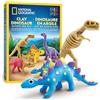 NATIONAL GEOGRAPHIC Kit Creativo Dinosauri con Argilla - 5 Dinosauri da Modellare con Argilla che Asciuga all'Aria, Scheletri, Strumento e Occhi Mobili