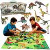 BAKAJI Playset Dinosauri per Bambini Giocattolo 15 Pezzi con Custodia e Tappetino, Giochi di Fantasia per Bambino, Animali Giocattoli Dino, T-Rex, Triceratopo, Gigantosauro, Velociraptor, Idea Regalo
