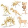 Georgie Porgy Puzzle in legno 3D fai da te per bambini, dinosauro, aereo, artigianato in legno, giocattolo da costruzione, 6 pezzi (ape, unicorno, gufo, T-Rex, Spinosauro, Stegosauro)