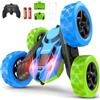 cosone Auto acrobatica telecomandata 4WD, adatta a bambini dai 6 ai 12 anni, con luci a LED e rotazione a 360°, 2.4GHz, bambini dagli 8 ai 10 anni-Batteria modulo blu-verde