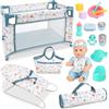 deAO Kit di Accessori di Bambole con 30cm Bambola, Lettino, Borsa, 3 Anni+ | Sedia a Dondolo, Accessori Pasto, Vasino, Sonaglio, Portatile, Facile da Riporre, Giochi di Ruolo, Regalo per Bambine