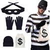 Lufdegim Set di 4 costumi da rapinatore da banchina, costume da ladro con maschera per gli occhi, guanti, cappello a maglia, per carnevale, pirati, ladri, feste a tema