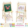 Nukdey Lavagna per Bambini 3 in 1 Cavalletto in Legno Pittura in Regolabile Altezza, Lavagna Doppia Faccia, Lavagnas Multiattività con Rotolo di Carta, Numeri e Altri Accessori, Giocattolo Educativo 3+ Anni