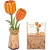 ROBOTIME Puzzle in legno 3D, kit di modelli di fiori artificiali per adulti, decorazione creativa per la casa, accessori per soggiorno, regali per donne a San Valentino (Tulipano arancione)