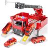 Doloowee Giocattolo Camion dei Pompieri per Bambini 3, 4, 5 anni | veicolo dei pompieri deformabile con scala del fuoco, suono e luce, funzione di spruzzamento, per bambini dai 3 anni
