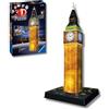 Ravensburger - Puzzle 3D Big Ben Notturno LED, 226 Pezzi | Puzzle 3D LED Big Ben da 226 pezzi, replica notturna di Londra da costruire, decorazione per casa e idea regalo.