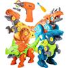 STAY GENT Dinosauri Giocattolo per Bambini con Trapano Elettrico, 4 Confezioni DIY Educativo STEM Giocattolo Giocattoli Costruzione con Cacciaviti per 3 4 5 6 7 Anni Regali Natale Ragazzi Ragazze