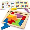 Coogam Puzzle in legno Blocchi Geometrico Tangram Rompicapo Puzzle 3D Logica IQ Gioco Forma Colorata Modello STEM Giocattoli Educativi Regalo 60 Sfide per tutte le età