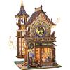 STRUCWOOD Time Magic Club Book Nook Set di puzzle in legno 3D per | Kit mini torre girevole fai da te per la casa con luce e musica, 3 modalità, decorazione domestica, artigianato