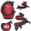 Koala Studio Drago Articolato & Uovo di Drago Stampato in 3D - Decorazione per Universo Fantastico / Fidget Toy Idea Regalo Unica Decorazione per la Casa Camera Salotto Bambini Figura Kawaii (Rosso Nero)