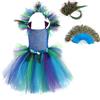 Aublinto Abito da pavone con ali di piuma e fascia per ragazze costume di Halloween e costumi di animali per bambini costume da principessa costume vestito con accessori per ragazze bambini taglia 4-9