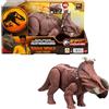 Mattel Jurassic World: Teoria del Caos Netflix - Pachyrhinosauro Ruggito Selvaggio, dinosauro snodato con colpo di testa continuo e ruggito, gira la rotella e attiva l'attacco, 4+ anni, Rosa, HTK72