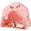 GYMAX Tenda Grande per Bambini, Casa da Gioco Tenda a Cupola per Interni ed Esterni con Luci Luminose, Bandierine, 2 Porte, 2 Finestre, Tenda da Gioco per Bambini 3+ Anni (Rosa)