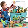 GIUHAT Dinosauri Figure per Bambini, Regali 3-8 Anni & Box Portaoggetti | 2 MODI DI GIOCO - Giochi per Bambini, Regalo con 12 Figure, 2 Dinosauri da Montare, Tappetino da Gioco & Box Portaoggetti