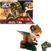 Mattel Jurassic World RC, dinosauro giocattolo Roarin' Frenzy T Rex con suono e 2 modalità, telecomando a tutte le funzioni, attacco o rotazione