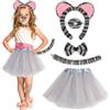 AOOWU 5 Pezzi Costume da Gatto tigrato per Bambini, Costumi in Maschera | Gatto tigrato Cosplay Set Bambina con Tutu Gonna, Cerchietti, Naso, Papillon, Coda, per Halloween Festa Carnevale