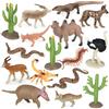 JOKFEICE Set di figure di animali del deserto, 16 statuette realistiche della fauna selvatica wz cammello, volpe Fennec, serpente e cactus, progetto scientifico, giocattoli educativi per