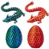Qixuer Uovo di drago stampato 3D con drago, set da 2 pezzi, drago nell'uovo, giocattolo mobile per gli amanti del drago e delle automobili, uffici, case (rosso oro + blu verde)