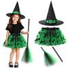SilverChry Costume Halloween Strega Bambina 3 Pezzi con Cappello, Gonna Tutu e Scopa | Costume Halloween Bambina per Carnevale con Cappello da Strega, Gonna in Tulle e Scopa, 4 Colori Disponibili
